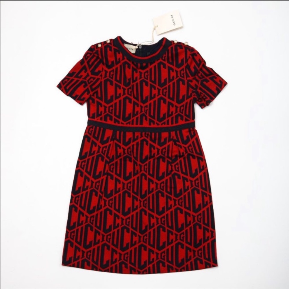 Blue and red Gucci dress